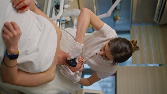 Professional Cosmetology: Micro-Needling Lift Procedure for Anti-Aging Skin Care in Mature Women. High quality 4k footage