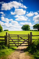 Weather-Battered Country Gate with a Breathtaking Countryside Landscape