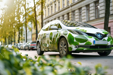 Hybrid Car with Eco Graphics - obrazy, fototapety, plakaty