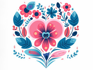Illustration of heart from colorful mix of wildflowers. Ideal for summer or nature backgrounds - obrazy, fototapety, plakaty