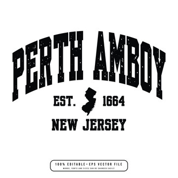 Perth Amboy text effect vector. Editable college t-shirt design printable text effect vector