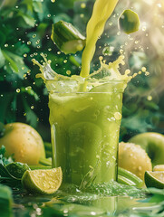 A vibrant, fun image of a green juice, emphasizing its fresh and lively essence.