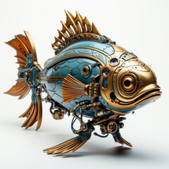 a fish with a mechanical device - obrazy, fototapety, plakaty