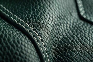 Close up of green leather texture background. Luxury leather texture.