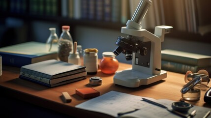 Scientific accessories on the table