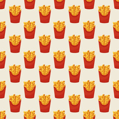 French fries seamless pattern. Fast food background. Vector illustration