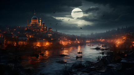 Fototapeta premium istanbul, flooded, realistic, city, without people realistic, high quality, detailed, color sky