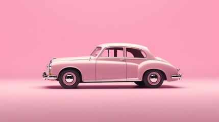 old pink car isolated on pink background