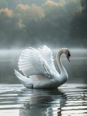 Captivate audiences with the graceful elegance of a swan in ballet attire against a serene lake backdrop, perfect for dance promotions.
