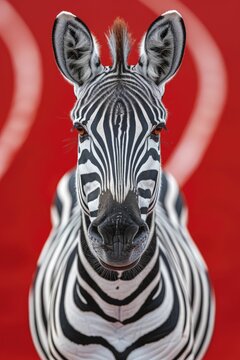 A zebra adorned with racing stripes on a track background, exuding speed and boldness, perfect for sports gear and motivational posters.