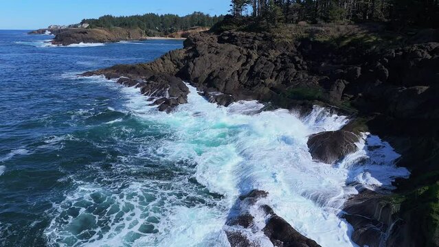 Majestic Waves Crashing onto the Rocks at Whale Cove Rocky Creek State Scenic Area Oregon Coast 2