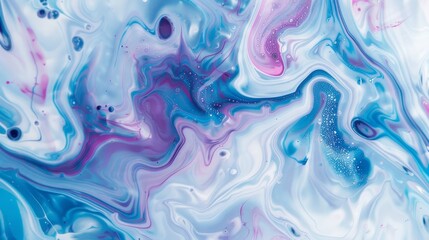 Evocative and vibrant, this fluid art image features swirling colors that mix together, creating a...