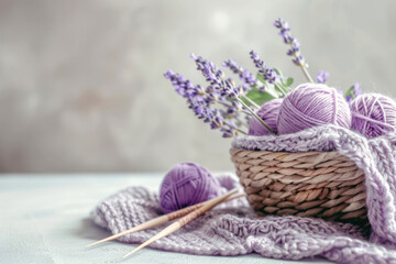 Basket Filled With Purple Yarn Balls