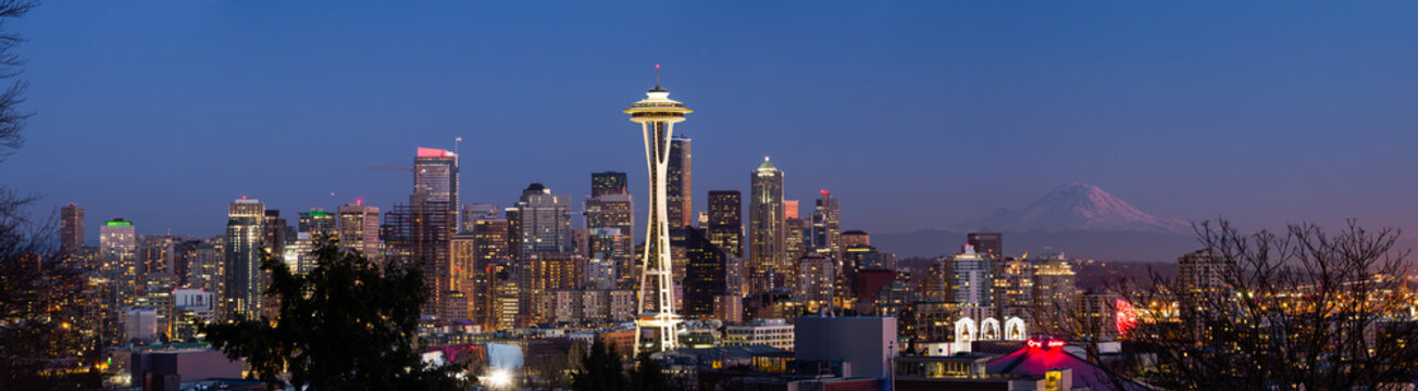 Seattle Silhouette Skyline at night 