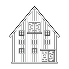 Black white monochrome line wooden barn. Isolated vector illustration on white background for coloring book