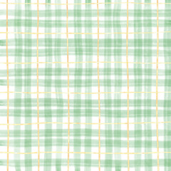 Gold Green Plaid Gingham Check Hand Drawn Background Overlay