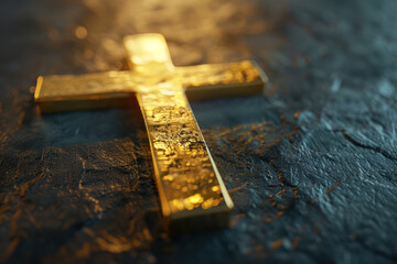 Close Up of Gold Cross on Black Surface