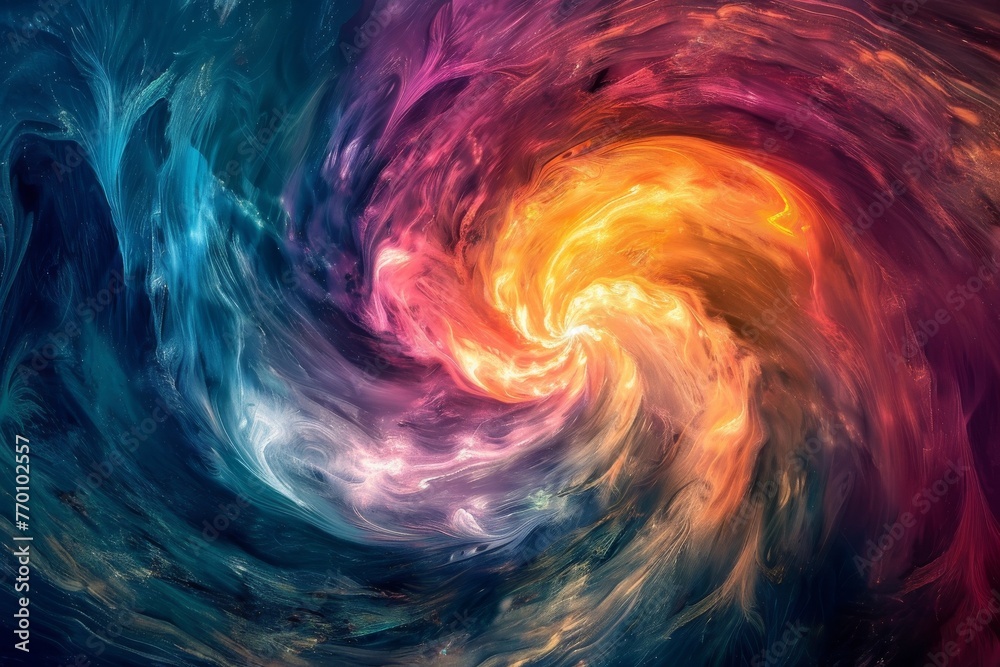 Poster vivid abstract background with a colorful swirl pattern blending from blue to orange tones