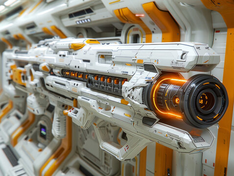 White Sci-Fi Blaster with Orange Energy Core – Futuristic Weaponry