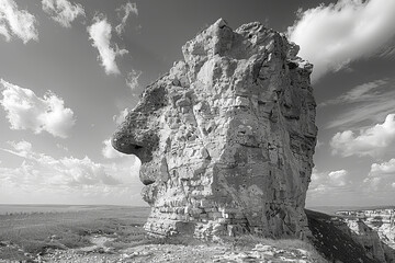 Monochrome Natural Rock Formation with Profile of a Face