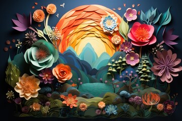 Obraz na płótnie Canvas papercut Earth globe colorful flower