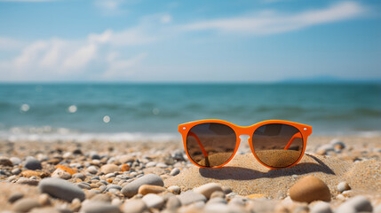 Fototapeta na wymiar orange in beach glasses