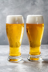 Dwie szklanki złocistego piwa z pianką