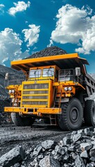 Large yellow anthracite coal mining truck in open pit mining industry for efficient coal extraction