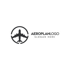 Modern Aeroplane Logo Design With Circular Frame and Placeholder Text