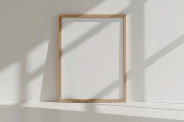 White Wall With Horizontal Wooden Frame, Frame Mock Up