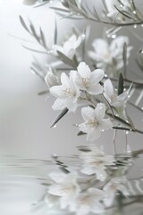 Serene Olive Blossoms and Dew Reflection