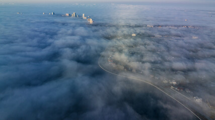 Tampa Aerial view on a foggy morning - 770108195