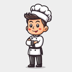 Obraz premium Cute chef mascot cartoon character flat illustration