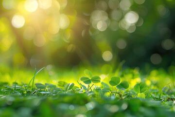 Obraz premium Close-Up of Lush Grass Field With Leaves