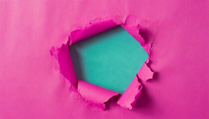 Vibrant pink torn paper. Burst hole background. Minimal abstract colorful wallpaper concept