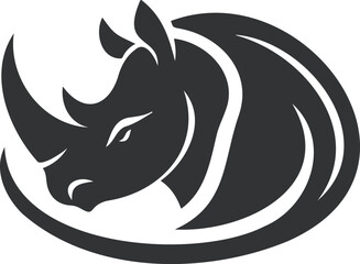 Bold Monochrome Rhinoceros Logo Design With Abstract Styling Elements