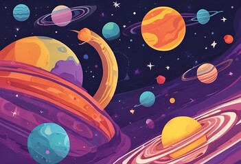 Vector Set of Colorful Planets. Space Background. Fantasy Planets