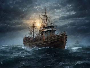 Raamstickers old ship in the sea © Steve