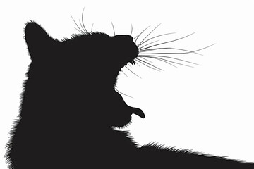 Cat silhouette yawning, mouth wide open, white background.