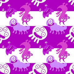 Cartoon monsters seamless emoticons aliens pattern for kids clothes print and wrapping paper and fabrics