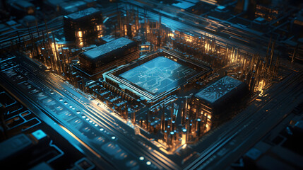 Fototapeta na wymiar a futuristic circuit board with the blue light on it