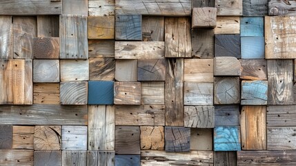 Abstract arrangement of 3d wooden cubes with rustic texture, ideal for artistic backdrop