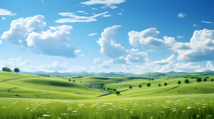 Obraz premium a path through a green field on a beautiful day