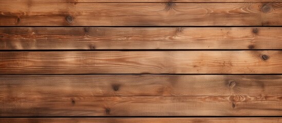 A close up of a brown hardwood plank wall with wood stain, showcasing the intricate pattern of the wood grain. The blurred background highlights the natural beauty of the material property