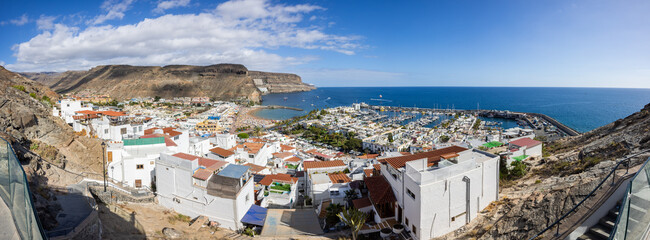 Panoramic image of Puerto de Mogán in the south of the island Gran Canaria, Canary Islands, Spain....