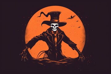 Skeleton Wearing Top Hat and Holding Broom