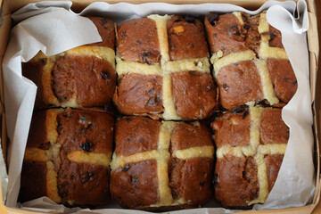 Delicious fresh Easter hot cross buns in a 6 pack