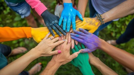 Diverse hands depict teamwork, empathy, partnership in business, emphasizing unity and collaboration
