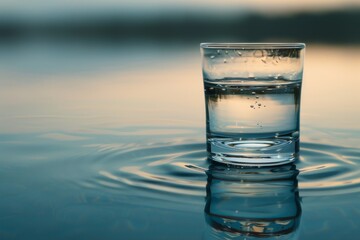 A clear glass of water with a single ripple