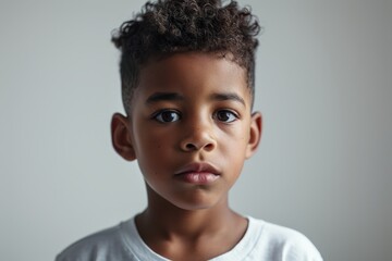 Portrait of cute african american little boy looking at camera - obrazy, fototapety, plakaty